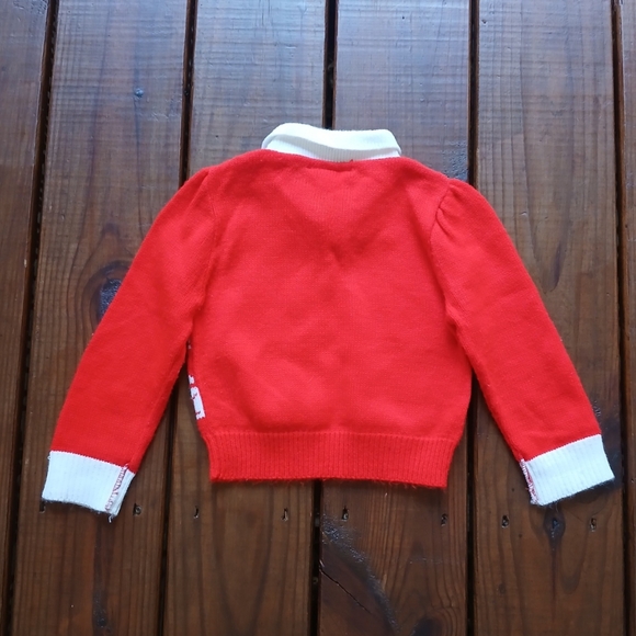 Vintage 80's baby little girls toddler red white bunny rabbit knit sweater - Picture 2 of 5